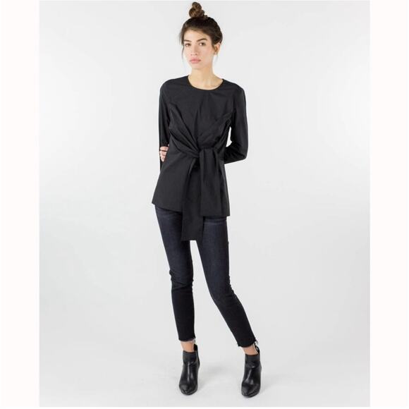 JUST FEMALE Sunday Blouse Tie Detail in Black - Picture 3 of 14